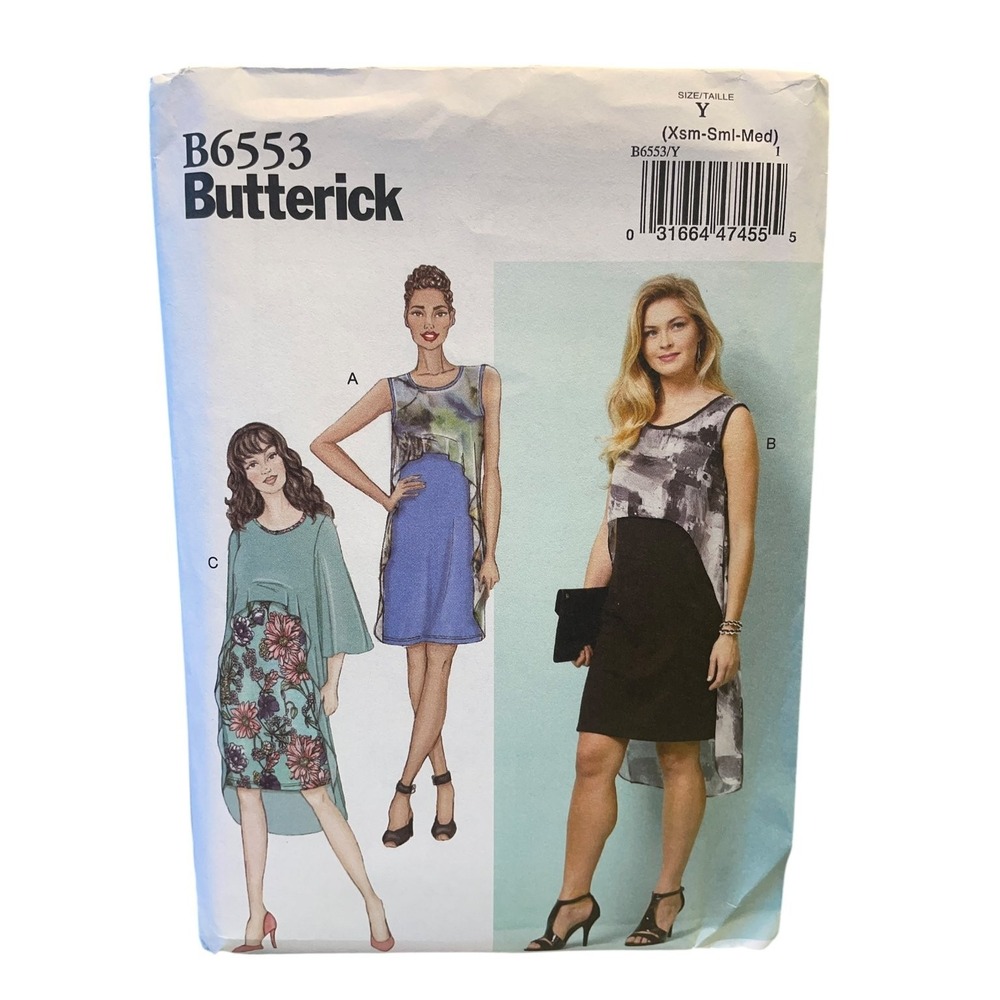 Butterick B6553 Dress Pattern Misses XS-S-M Knit Overlay High-Low Easy
